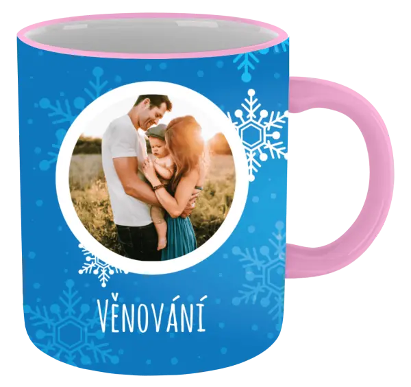 Vánoční hrnek Vločky na modrém pozadí