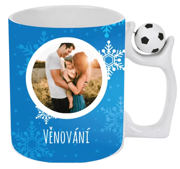 Vánoční hrnek Vločky na modrém pozadí