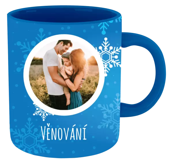 Vánoční hrnek Vločky na modrém pozadí