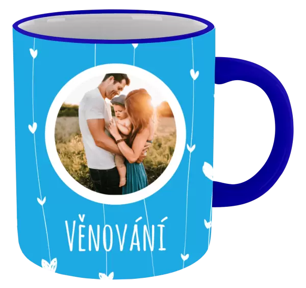 Vánoční hrnek Lístečky na modrém pozadí