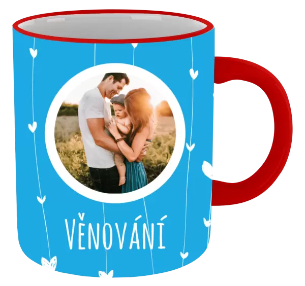 Vánoční hrnek Lístečky na modrém pozadí