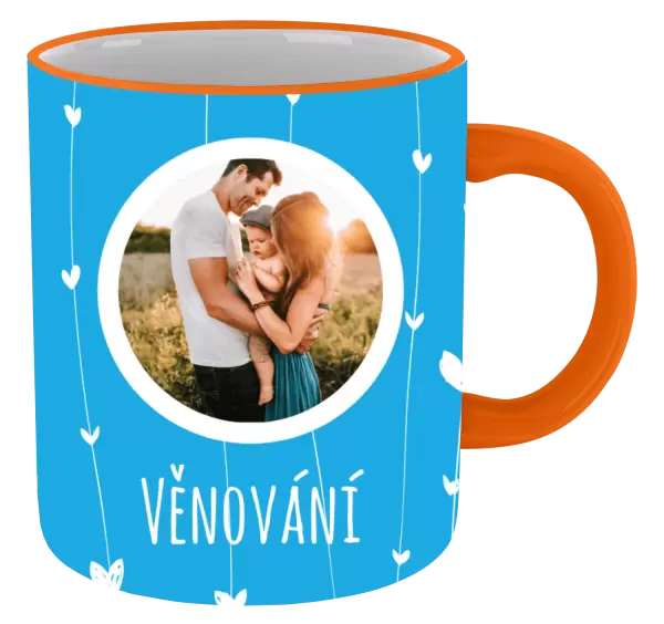 Vánoční hrnek Lístečky na modrém pozadí