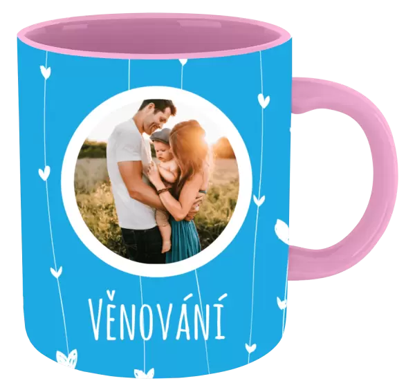 Vánoční hrnek Lístečky na modrém pozadí