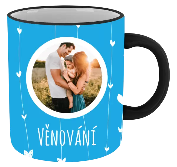 Vánoční hrnek Lístečky na modrém pozadí