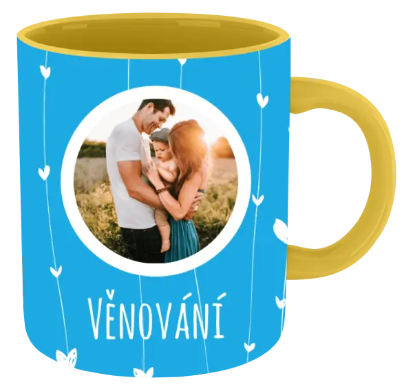 Vánoční hrnek Lístečky na modrém pozadí