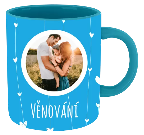 Vánoční hrnek Lístečky na modrém pozadí