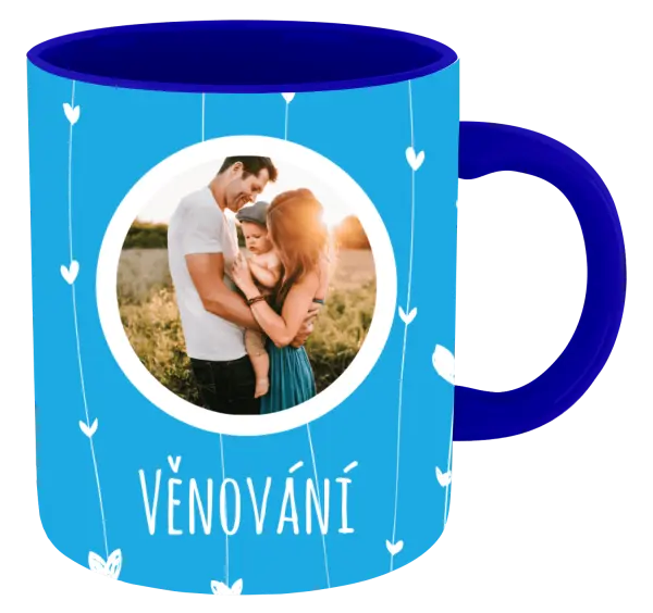 Vánoční hrnek Lístečky na modrém pozadí