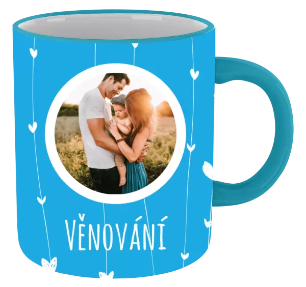 Vánoční hrnek Lístečky na modrém pozadí