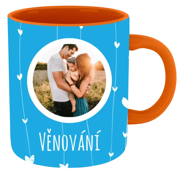 Vánoční hrnek Lístečky na modrém pozadí