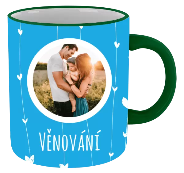 Vánoční hrnek Lístečky na modrém pozadí