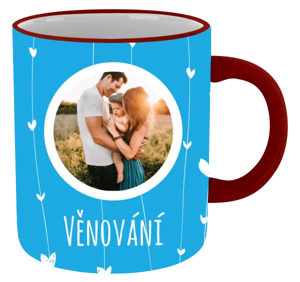 Vánoční hrnek Lístečky na modrém pozadí