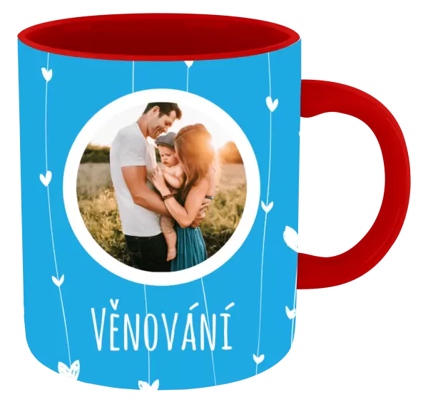 Vánoční hrnek Lístečky na modrém pozadí