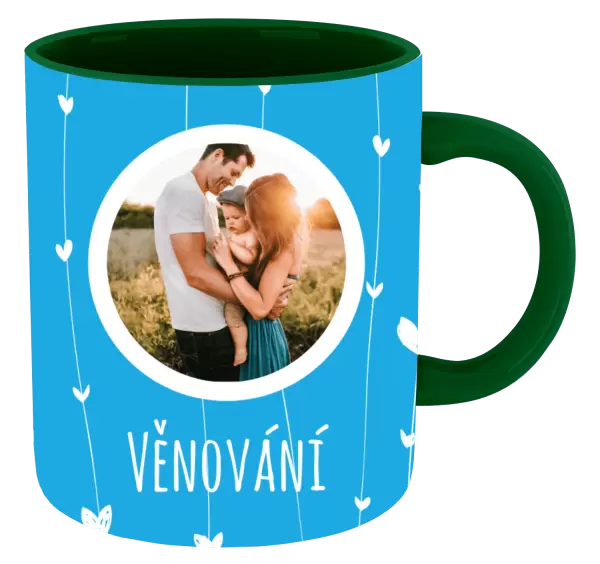 Vánoční hrnek Lístečky na modrém pozadí