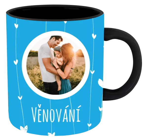 Vánoční hrnek Lístečky na modrém pozadí