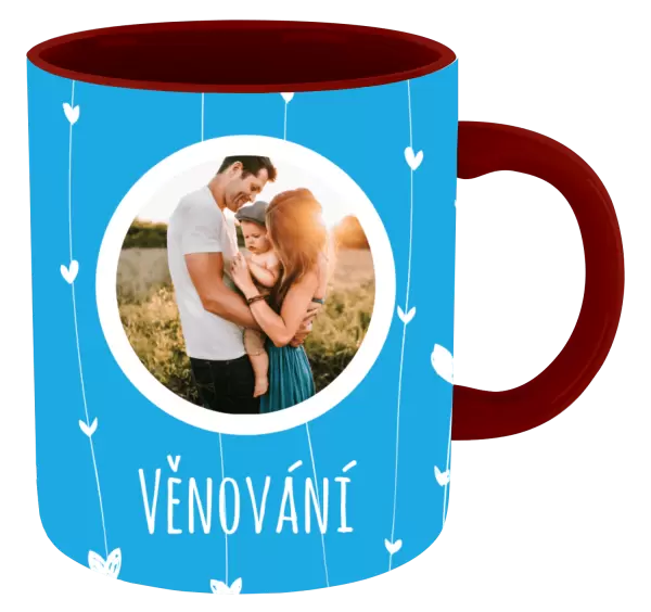 Vánoční hrnek Lístečky na modrém pozadí