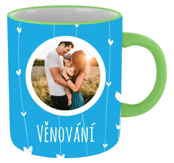 Vánoční hrnek Lístečky na modrém pozadí