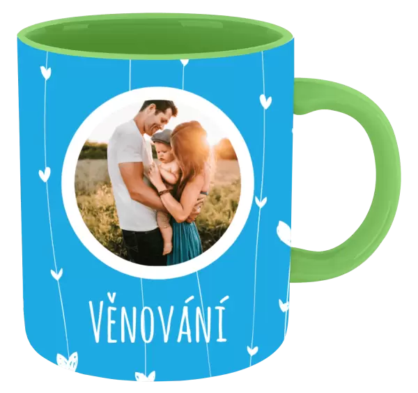 Vánoční hrnek Lístečky na modrém pozadí