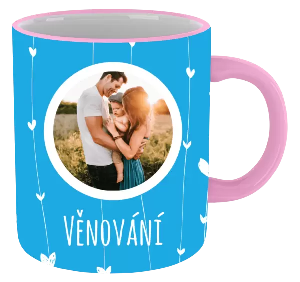 Vánoční hrnek Lístečky na modrém pozadí