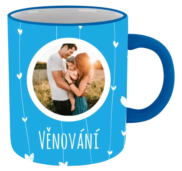 Vánoční hrnek Lístečky na modrém pozadí