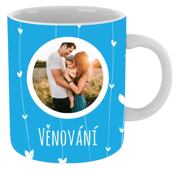 Vánoční hrnek Lístečky na modrém pozadí