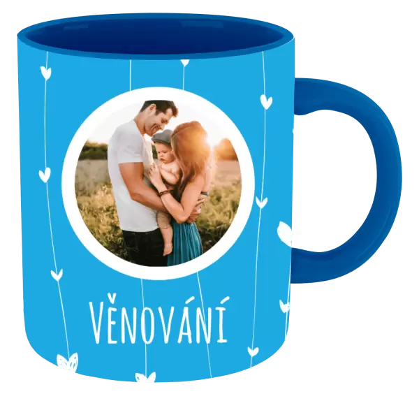 Vánoční hrnek Lístečky na modrém pozadí