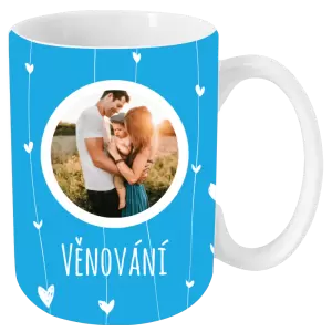 Vánoční hrnek Lístečky na modrém pozadí