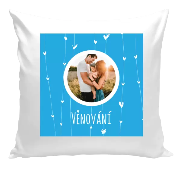 Vánoční polštář Lístečky na modrém pozadí