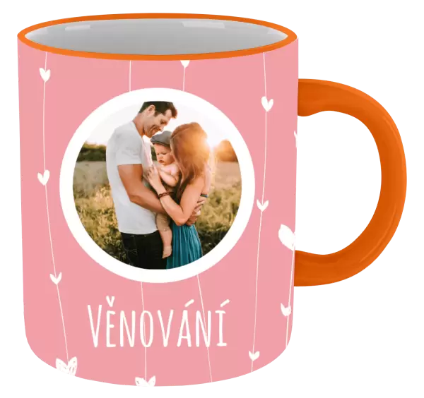 Vánoční hrnek Lístečky na růžovém pozadí