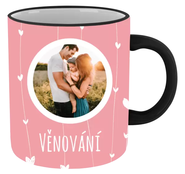 Vánoční hrnek Lístečky na růžovém pozadí