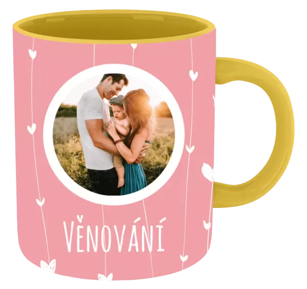 Vánoční hrnek Lístečky na růžovém pozadí