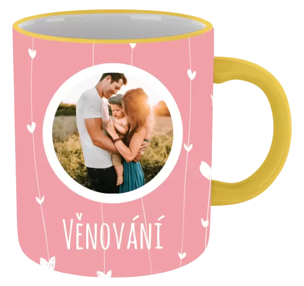 Vánoční hrnek Lístečky na růžovém pozadí