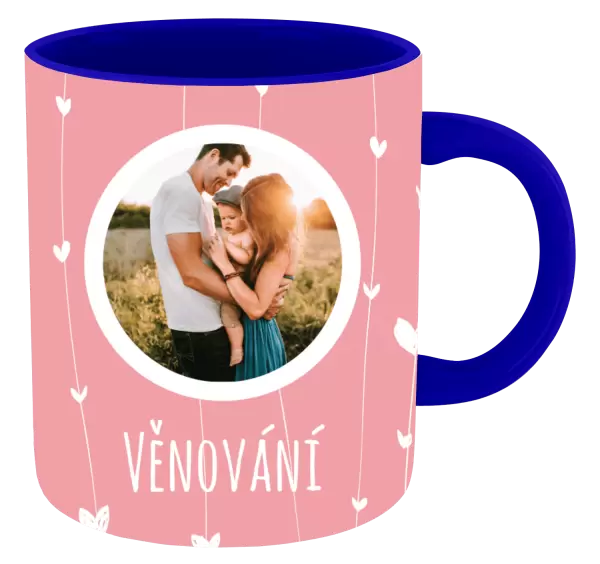 Vánoční hrnek Lístečky na růžovém pozadí