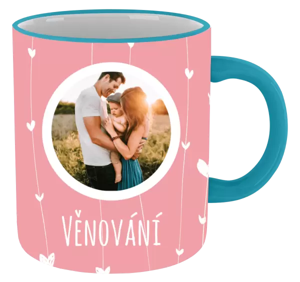 Vánoční hrnek Lístečky na růžovém pozadí