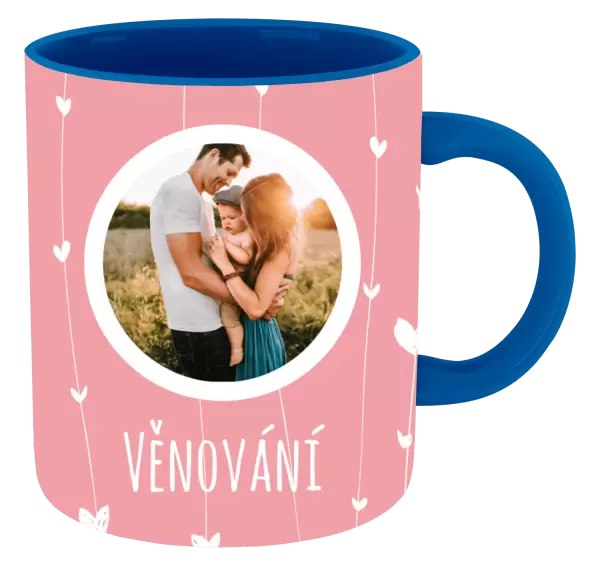 Vánoční hrnek Lístečky na růžovém pozadí