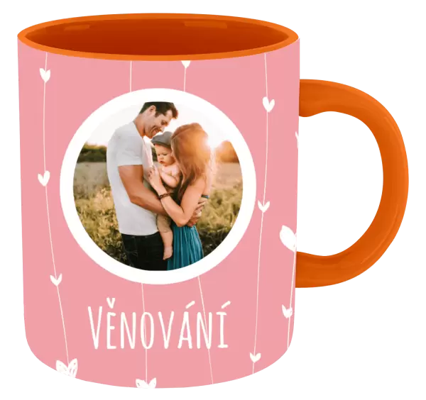 Vánoční hrnek Lístečky na růžovém pozadí