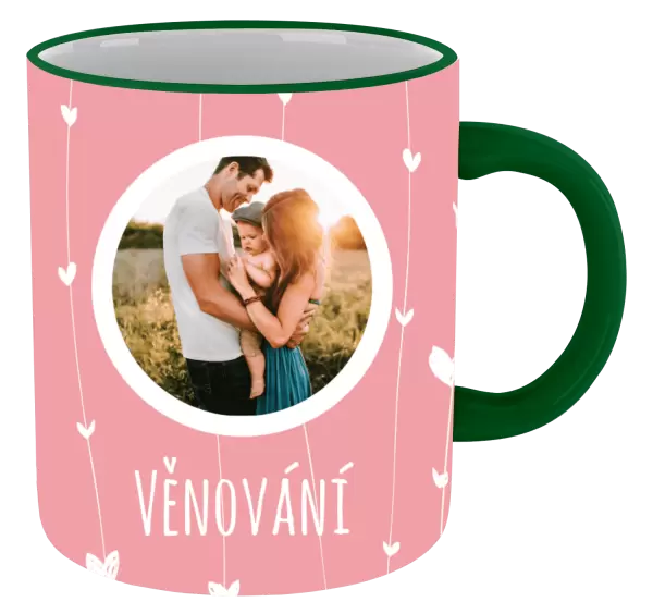 Vánoční hrnek Lístečky na růžovém pozadí