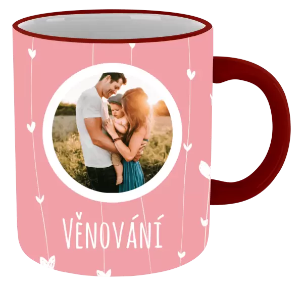 Vánoční hrnek Lístečky na růžovém pozadí