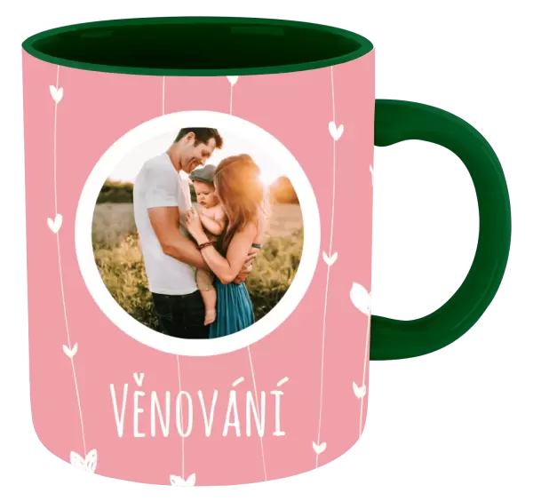 Vánoční hrnek Lístečky na růžovém pozadí