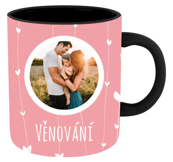 Vánoční hrnek Lístečky na růžovém pozadí