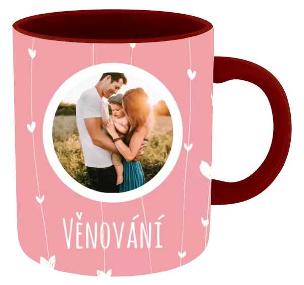 Vánoční hrnek Lístečky na růžovém pozadí