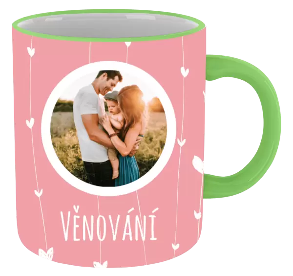 Vánoční hrnek Lístečky na růžovém pozadí