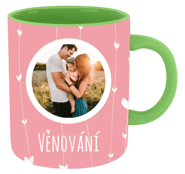 Vánoční hrnek Lístečky na růžovém pozadí