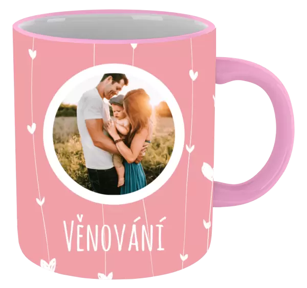 Vánoční hrnek Lístečky na růžovém pozadí