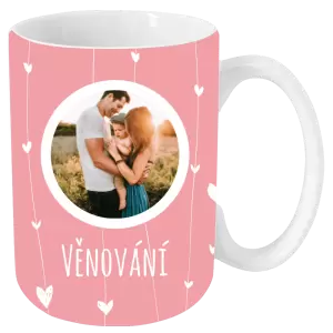 Vánoční hrnek Lístečky na růžovém pozadí