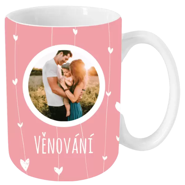 Vánoční hrnek Lístečky na růžovém pozadí