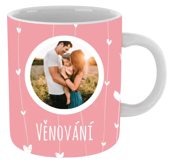 Vánoční hrnek Lístečky na růžovém pozadí