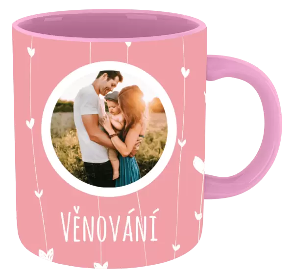 Vánoční hrnek Lístečky na růžovém pozadí