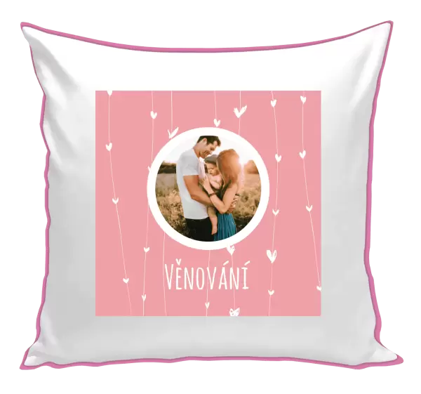 Vánoční polštář Lístečky na růžovém pozadí