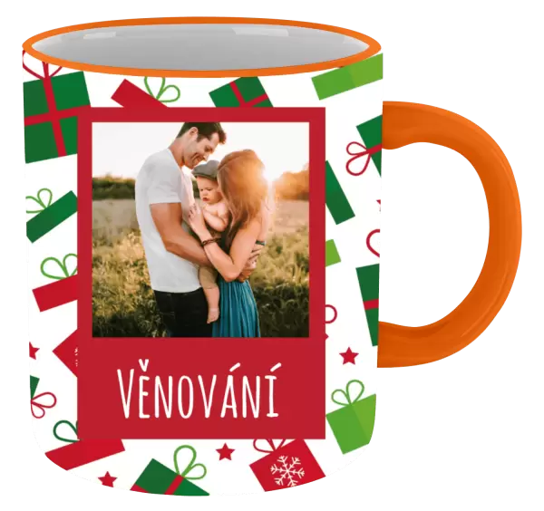 Vánoční hrnek Zelené a červené vánoční dárečky