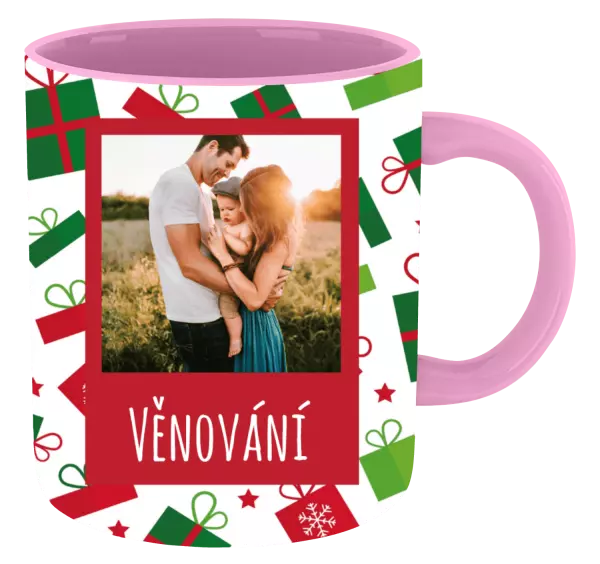 Vánoční hrnek Zelené a červené vánoční dárečky